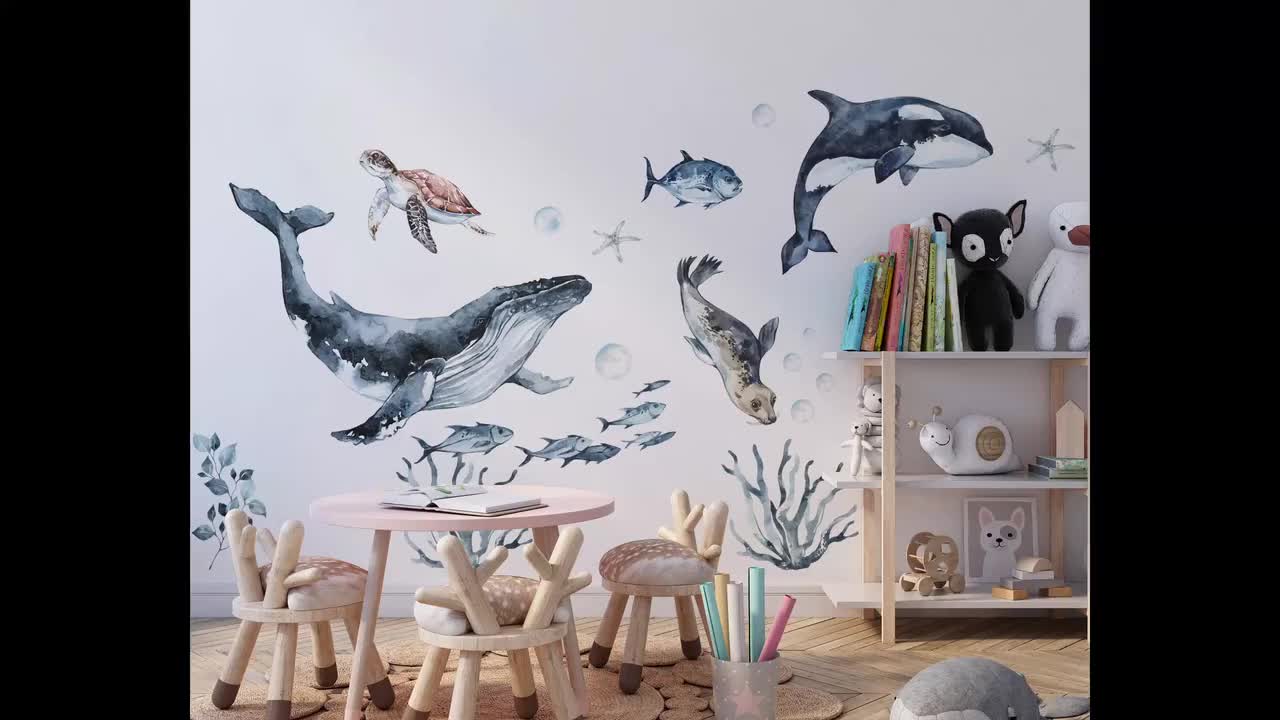 Ocean Anmal Wall Decals , Sea Lfe Wall Stckers, Watercolor Sea Lfe, image size:1280x720