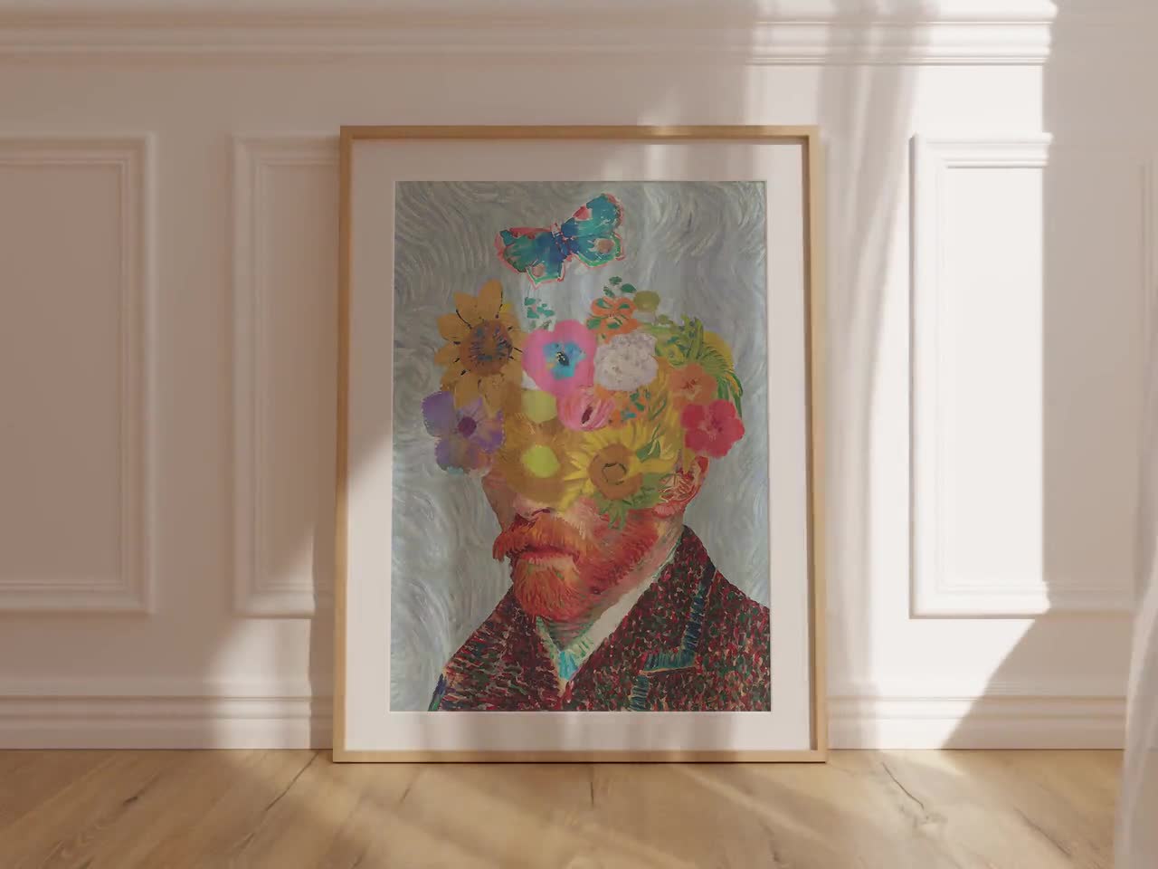 ゴッホの自画像アートプリント：折衷的な花の祭壇画（デジタル