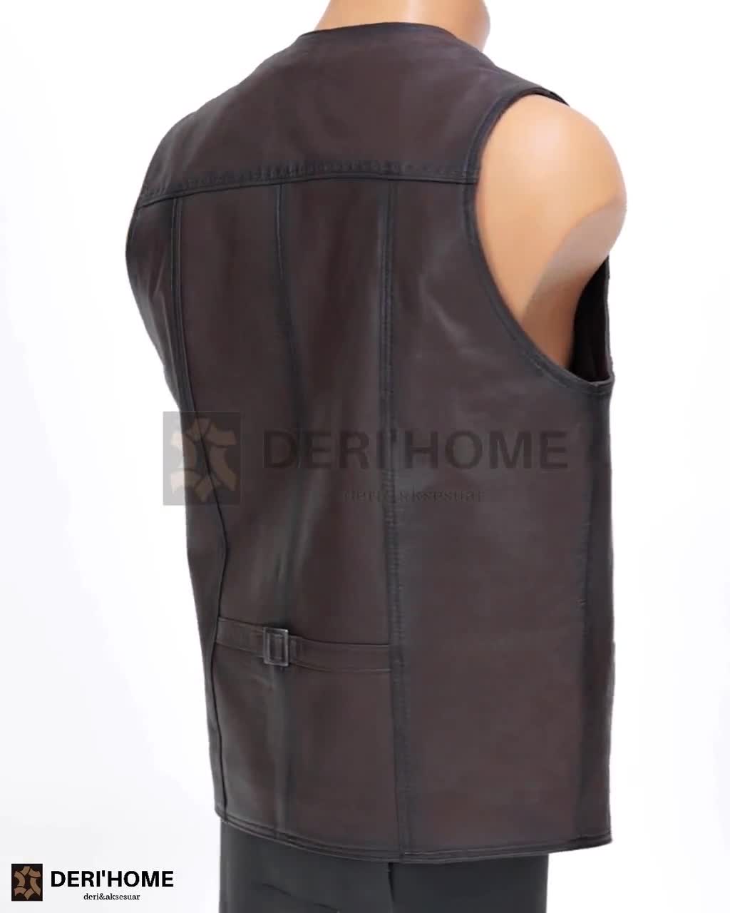 Lamb Leather Vest, Dark Brown Leather Vest Men, Sheepskin