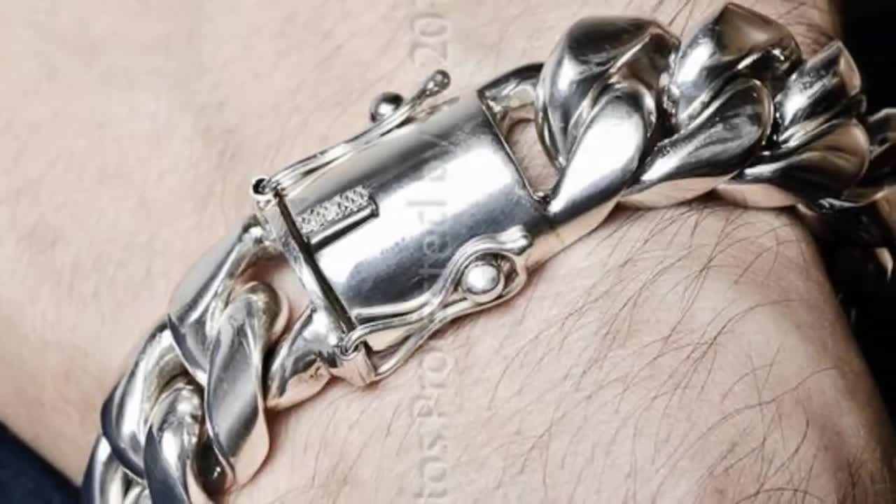 Cuban Bracelet, Individually Hand-Engraved Links, 15 mm