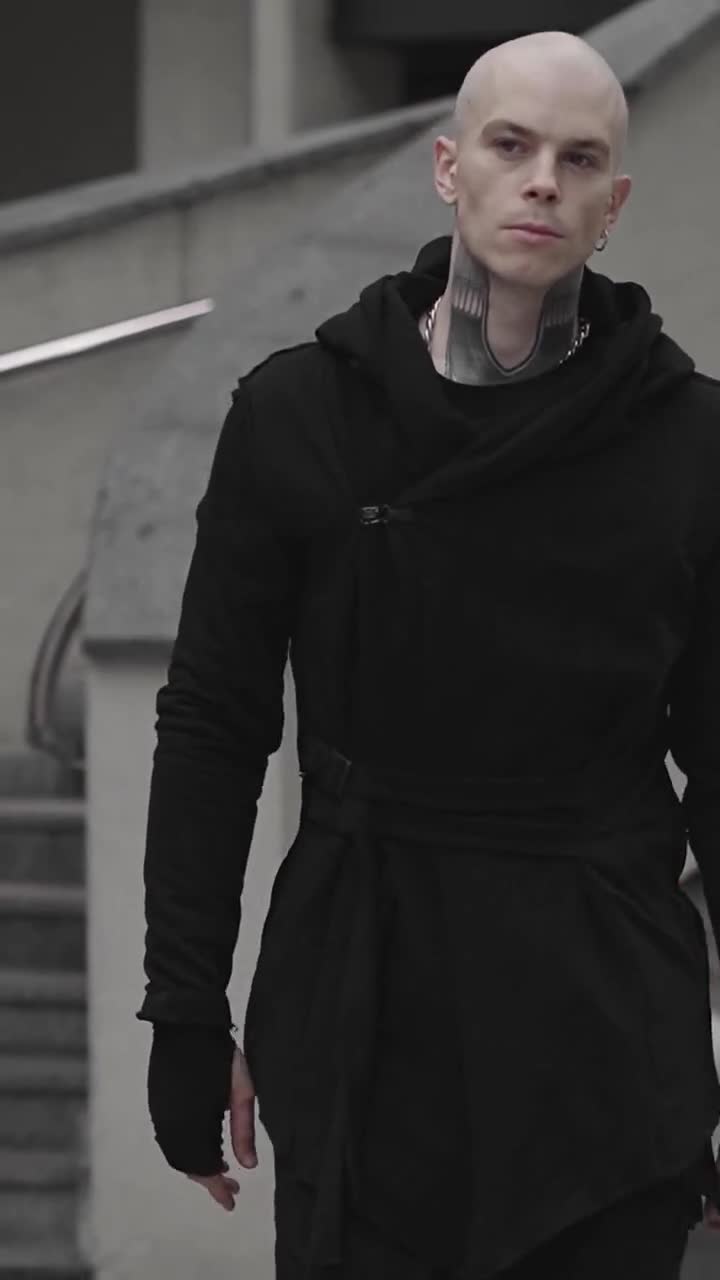 Chaqueta techwear negra, cárdigan con capucha para hombre, abrigo con  capucha asimétrico, abrigo distópico con capucha, chaqueta futurista  cyberpunk, A0159 - Et…