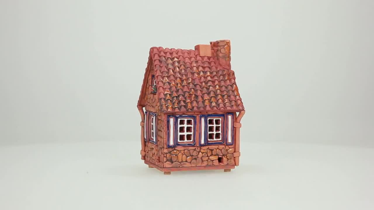 Midene Ceramic House Tea light Candle holder handmade Fantasy house village  house clay miniature House tiny house A200 fairy house