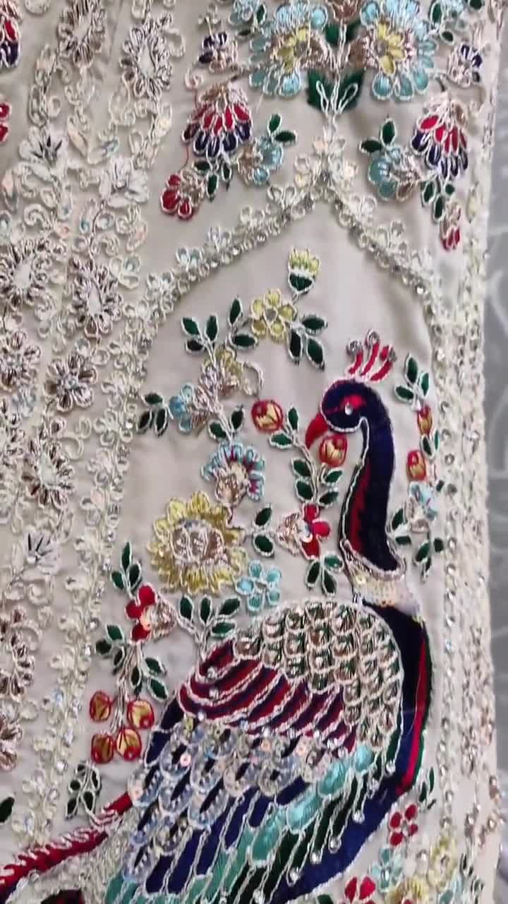 CREAM Peacock Embroidered Designer Bridal Lehenga Choli on Georgette,  Elegant Mirror & Dori Work, Soft Net Dupatta,perfect Wedding Wear - Etsy  Canada