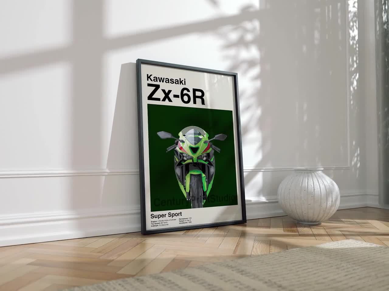 Kawasaki ZX6R Poster, Sportbike Wall Art, Racing Motorcycle