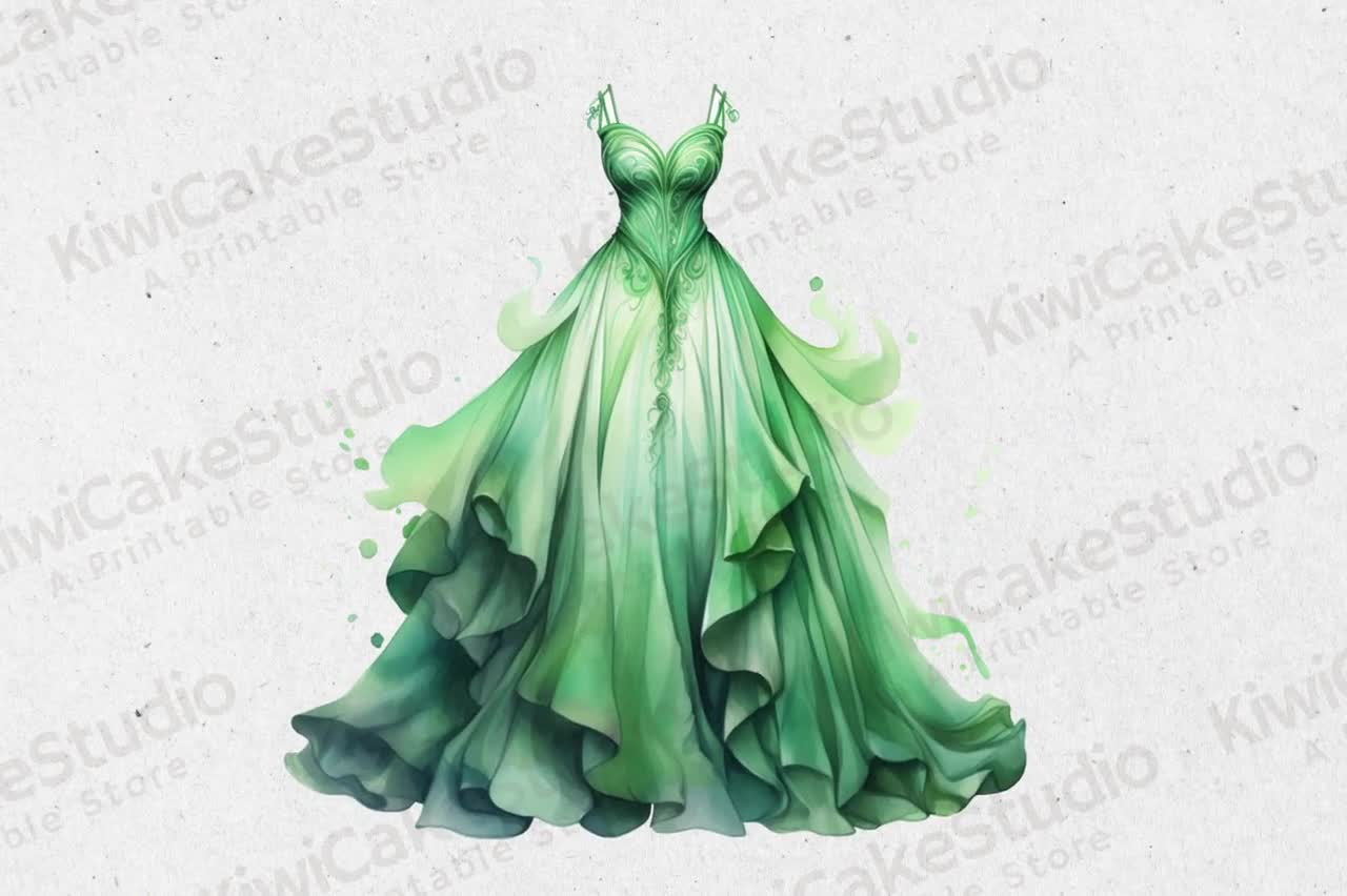 Green princess dress clipart, 10 High quality JPGs, Commercial use, Instant  download, Fantasy, Magical, Card making, Birthday party girls