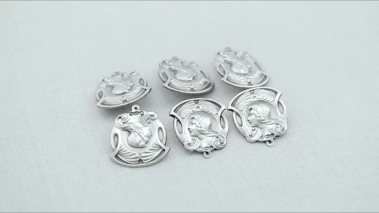 スターリングシルバーボタン6個セット - アールヌーボースタイル