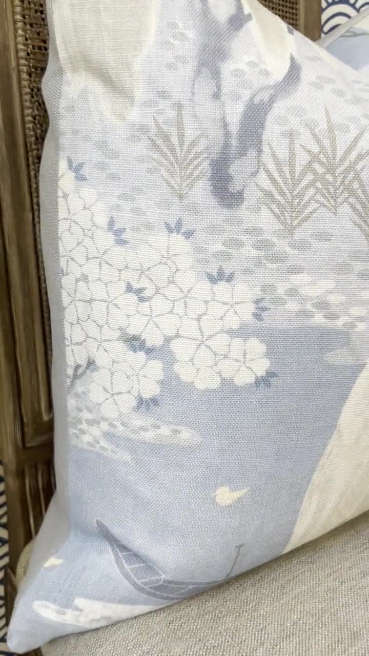 Botanical Thibaut Willow Tree Soft Blue Throw Pillow Cover