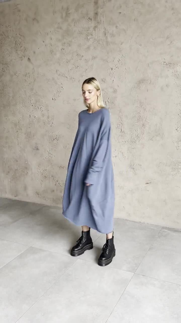 Blue Cotton Knit Oversized Dress: Plus Size Tunic