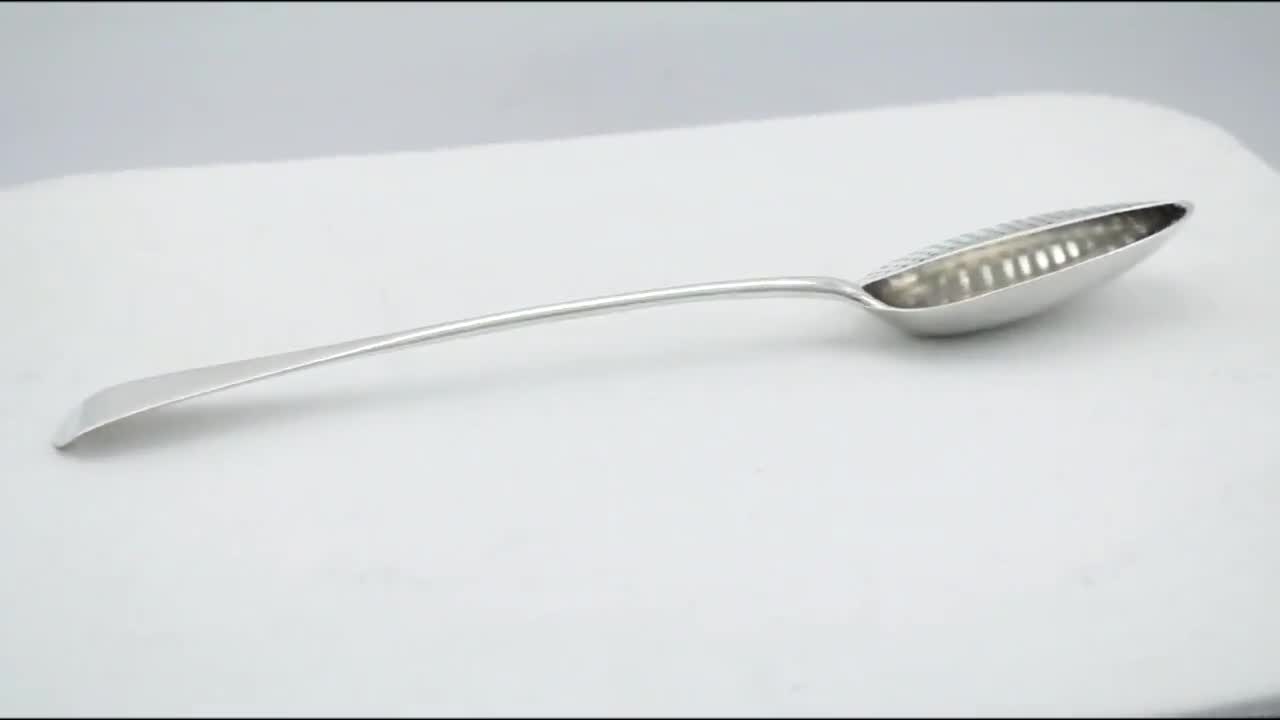 George III Antique English Silver Strainer Spoon - Wyler Antiques