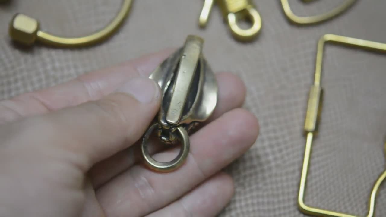 Brass Japanese Fish Hook Key Chain, Brass Key Chain, Brass Hook
