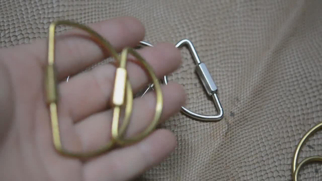 Large Fine Solid Raw Brass Oval Screw Locking Carabiner Key Ring