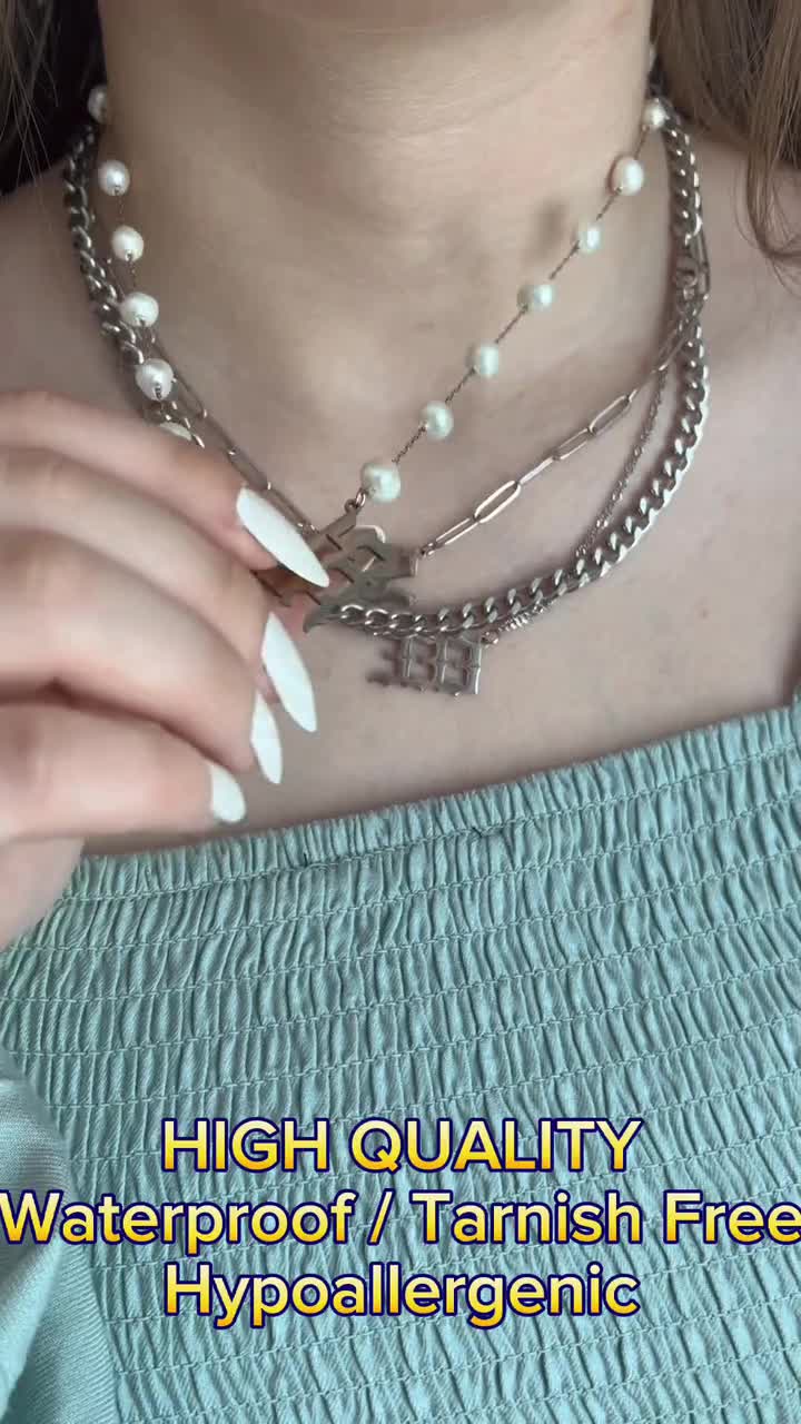 SILVER Angel Number Necklace Old English Pendant Necklace Luck 777 Protection 444 Balance 888 Tarnish Free Jewelry Custom Bridesmaid Gift video poster