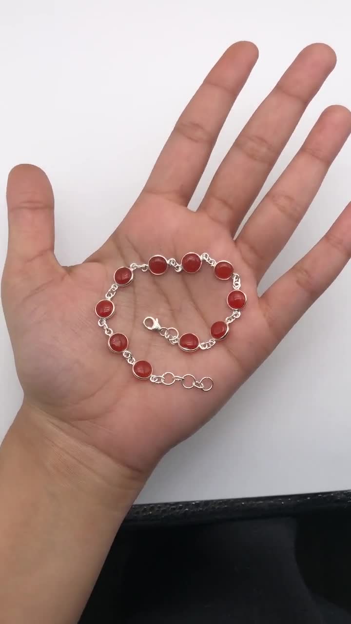 [韓国の人気ジュエリー] 925 silver. Carnelian bracelet Red Carnelian 925 Sterling Silver Gemstone Adjustable