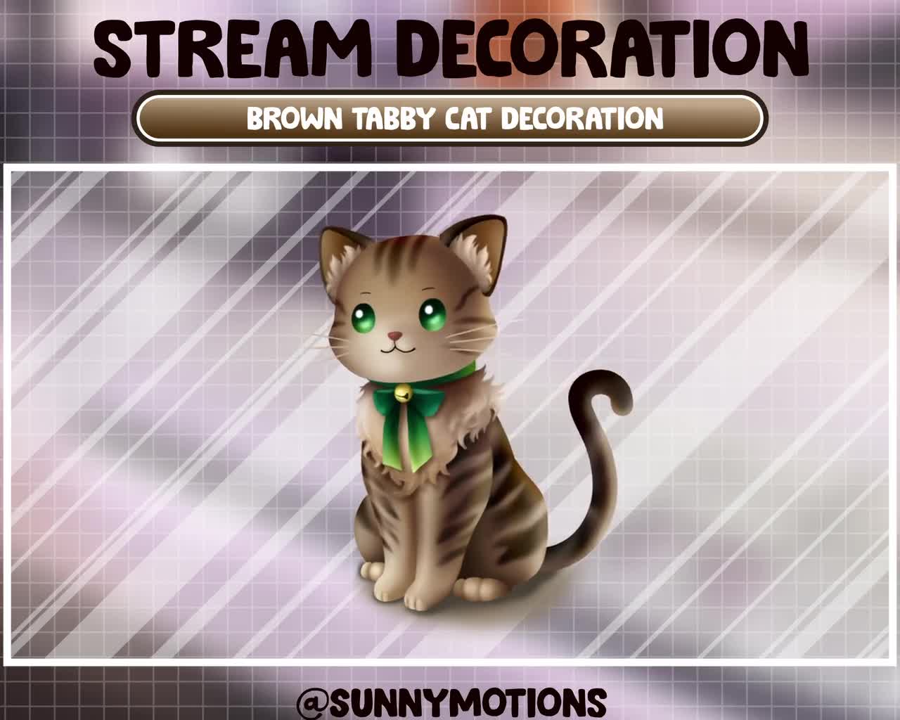 Animated Stream Decoration Animal Soft Plushy Toy / Lofi Aesthetic Brown  Tabby Cat / Calico Cat / Kawaii Twitch Overlay / Tabby Kitty Add-on