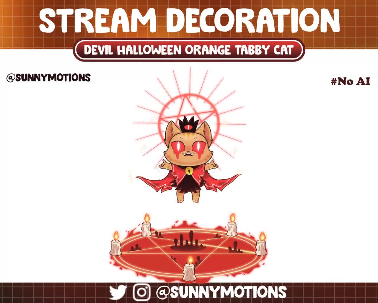 Animated Stream Decoration Aesthetic Devil Orange Tabby Cat / Spooky  Halloween Witchy Kitty / Evil Pet Celestial Magic Circle Twitch Overlay