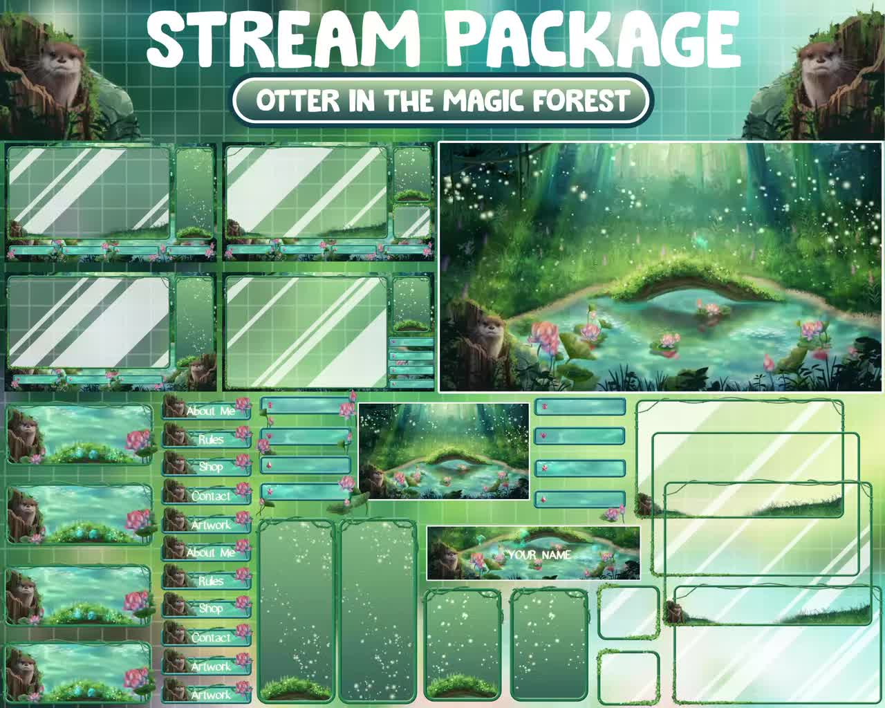 ANIMATED Stream Package / Otter in the Hole Tree / Magical Yellow Fairy  Theme / Fireflies / Faeries Lotus Pond, River / Green Twitch Overlay - Etsy