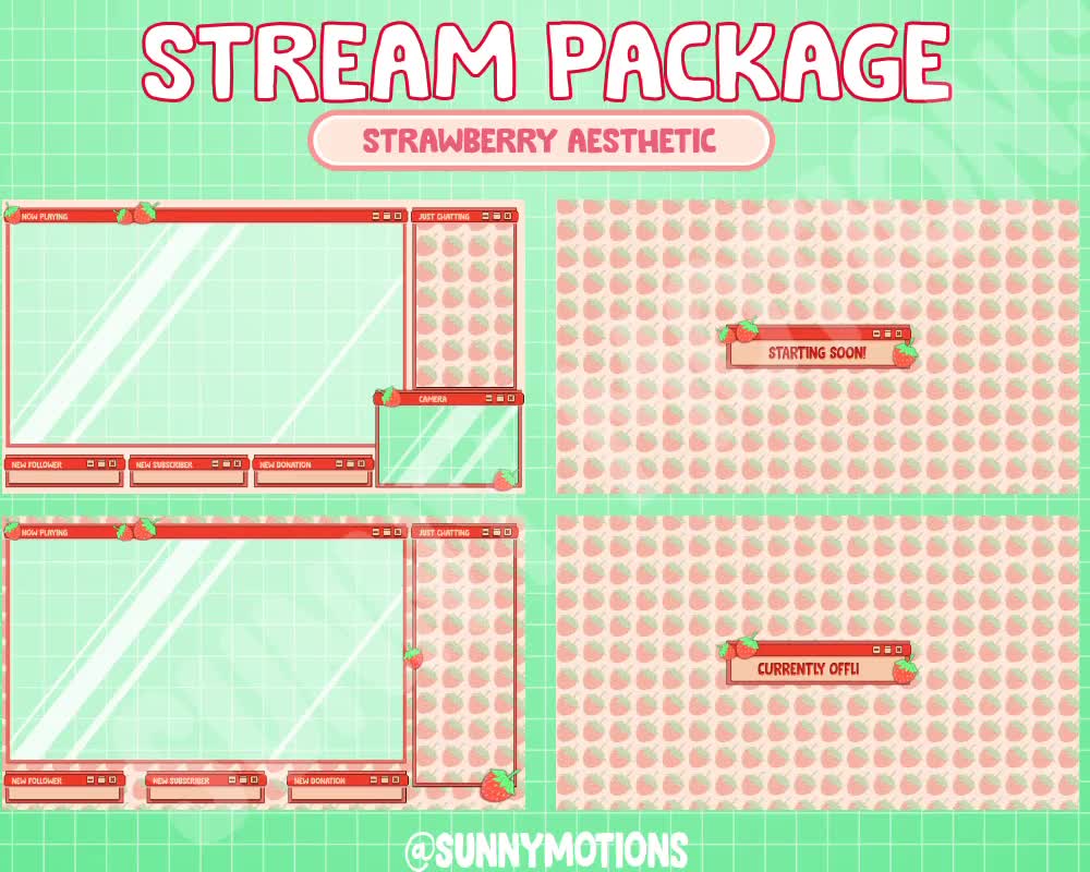 FULL ANIMATED Twitch Stream Package / Aesthetic Strawberry Fruit Computer  Theme / Streamer Graphics / Kawaii / Streamer / Sparkle / Pastel