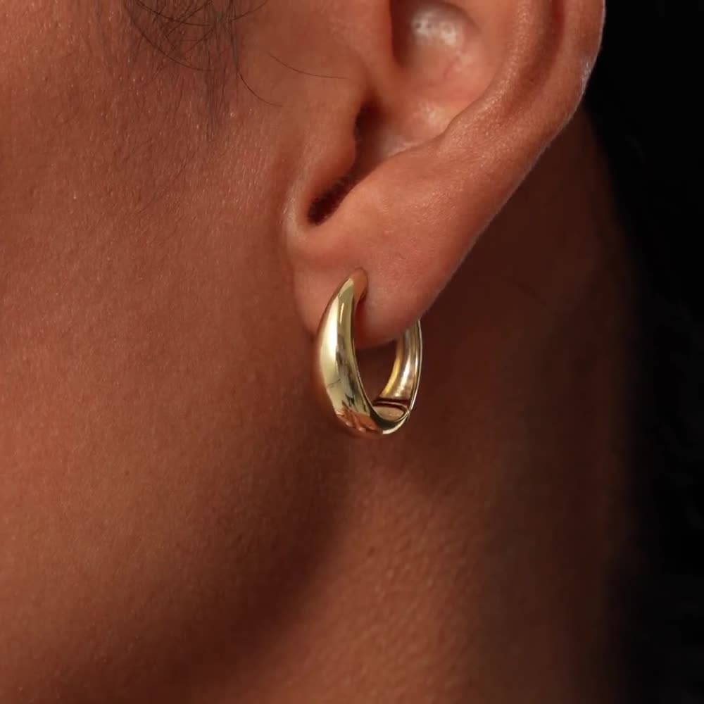 14k Gold Hoops, Teardrop Hoop Earrings, Tapered Hoops, Teardrop 