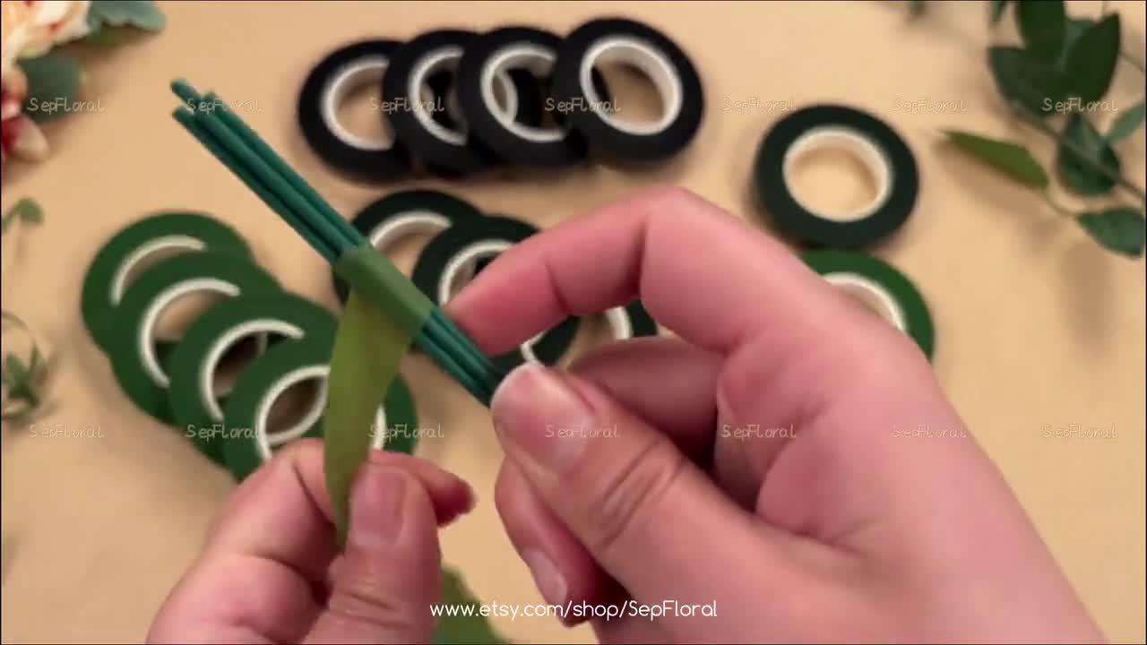 4 rotoli di nastro verde per fioristi e filo, 13 mm, nastro avvolgente per steli floreali
