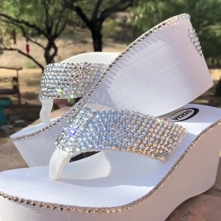 Diamond Diva's Wedding White Swarovksi Crystal Flip Flops 