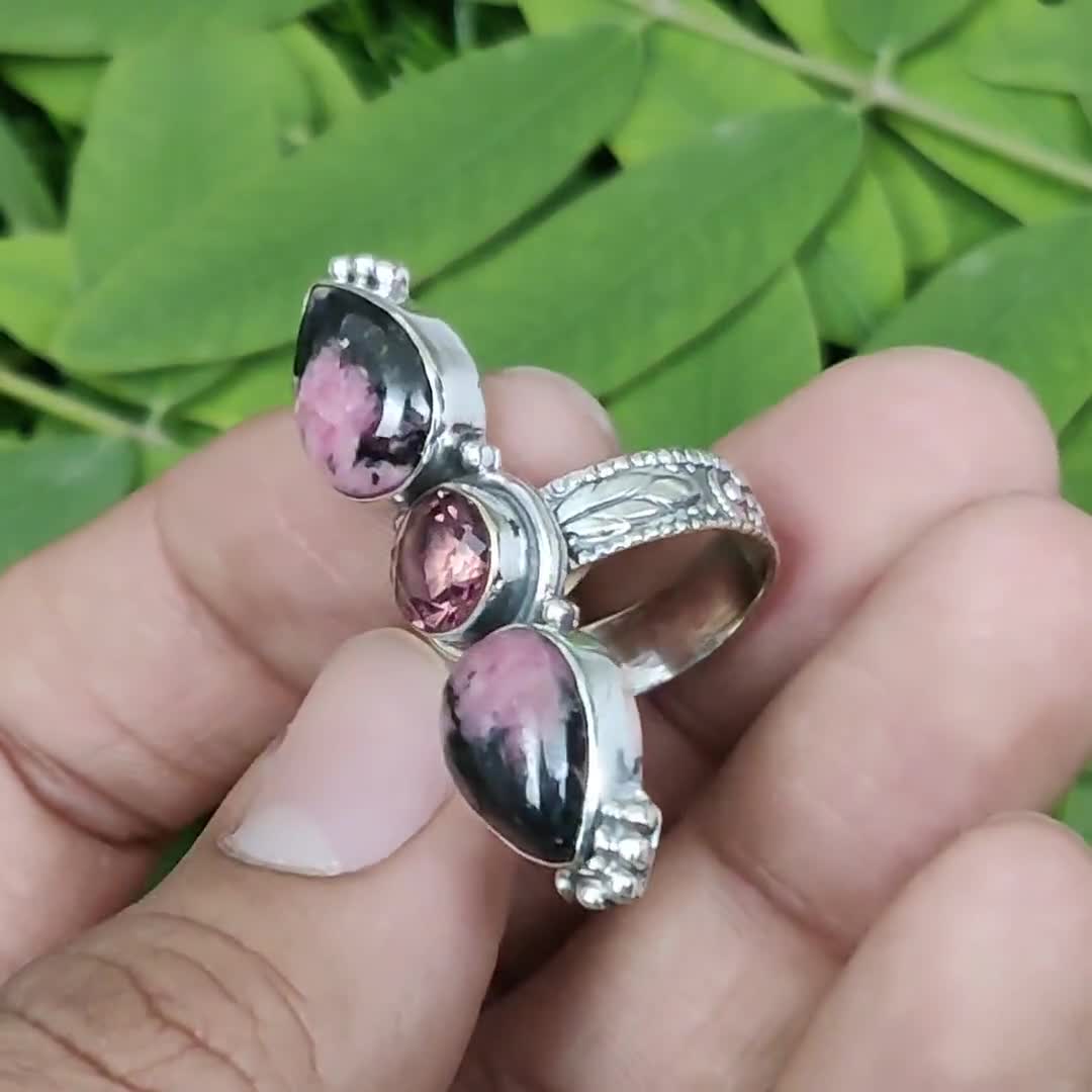 Rhodonite Gemstone Handmade 925 Sterling Silver Ring
