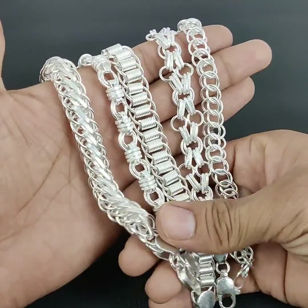 925 Silver Plated Chain Bracelet Women Men, Byzantine, Cable