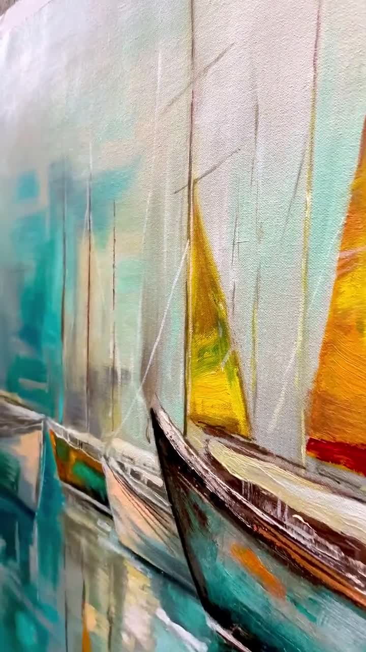 Abstract Sailboat Painting 3D Modern Oil Painting on Canvas Large Wall