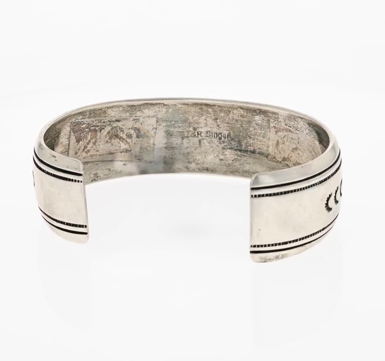 Vintage Navajo Bracelet Cuff 925 Sterling Silver Overlay Geometric