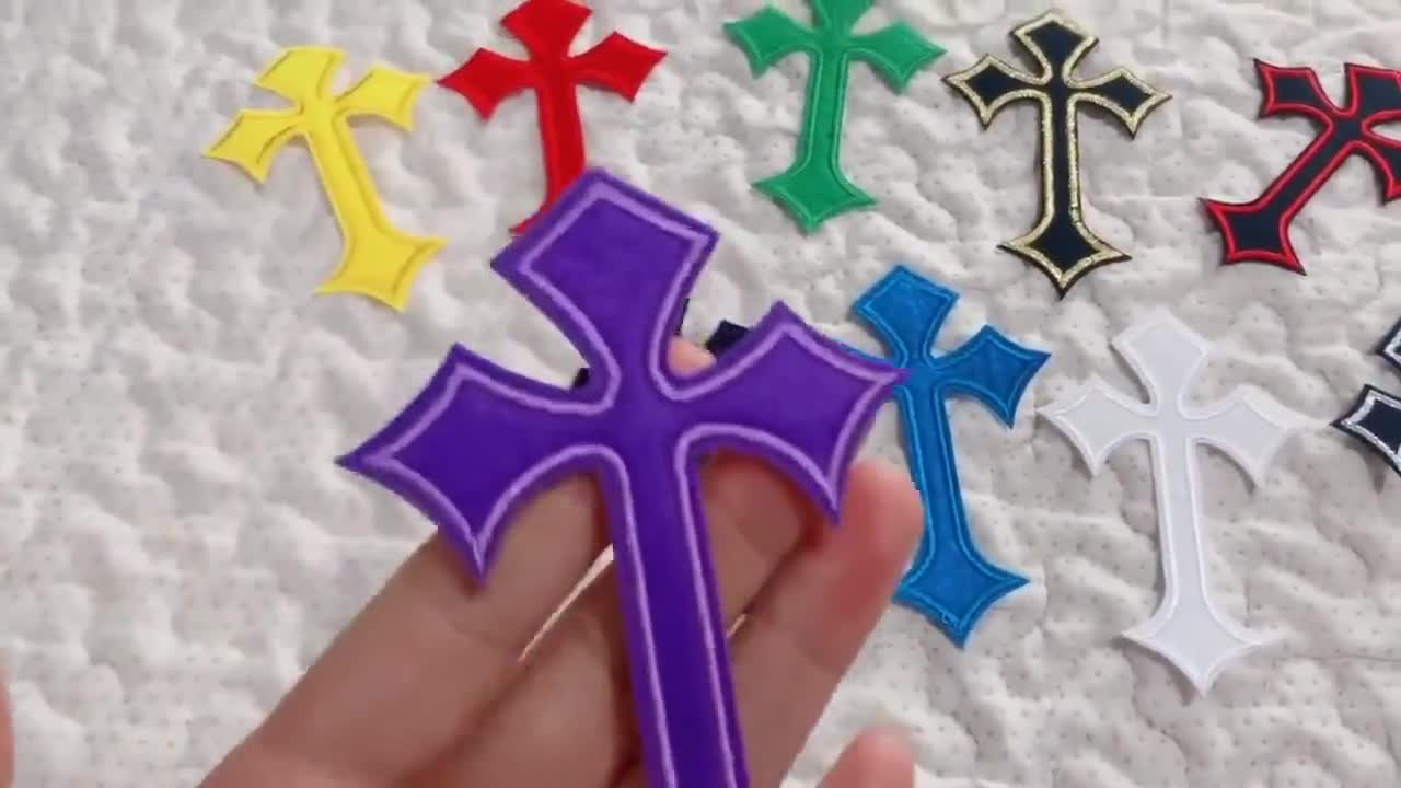 KUPOOL 10pcs Cross Embroidery Patches Cross Sew Iron on Embroidered Gothic Badges for Bag Jeans Hat T Shirt DIY Appliques Craft Decoration (TTT20)