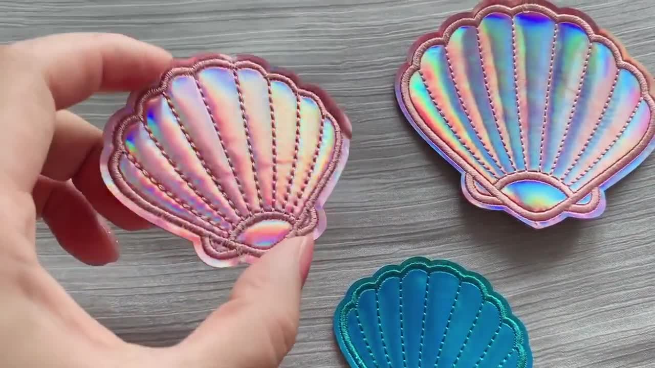 Seashell Iridescent Iron on Patch Mermaid Shell Sew Patch