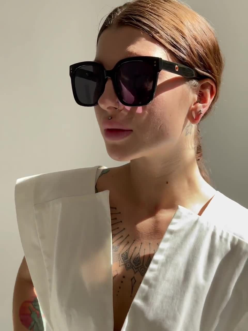 Oversized Sunglasses Women Tortoise Shell With Black Polarized Lenses UV400  
