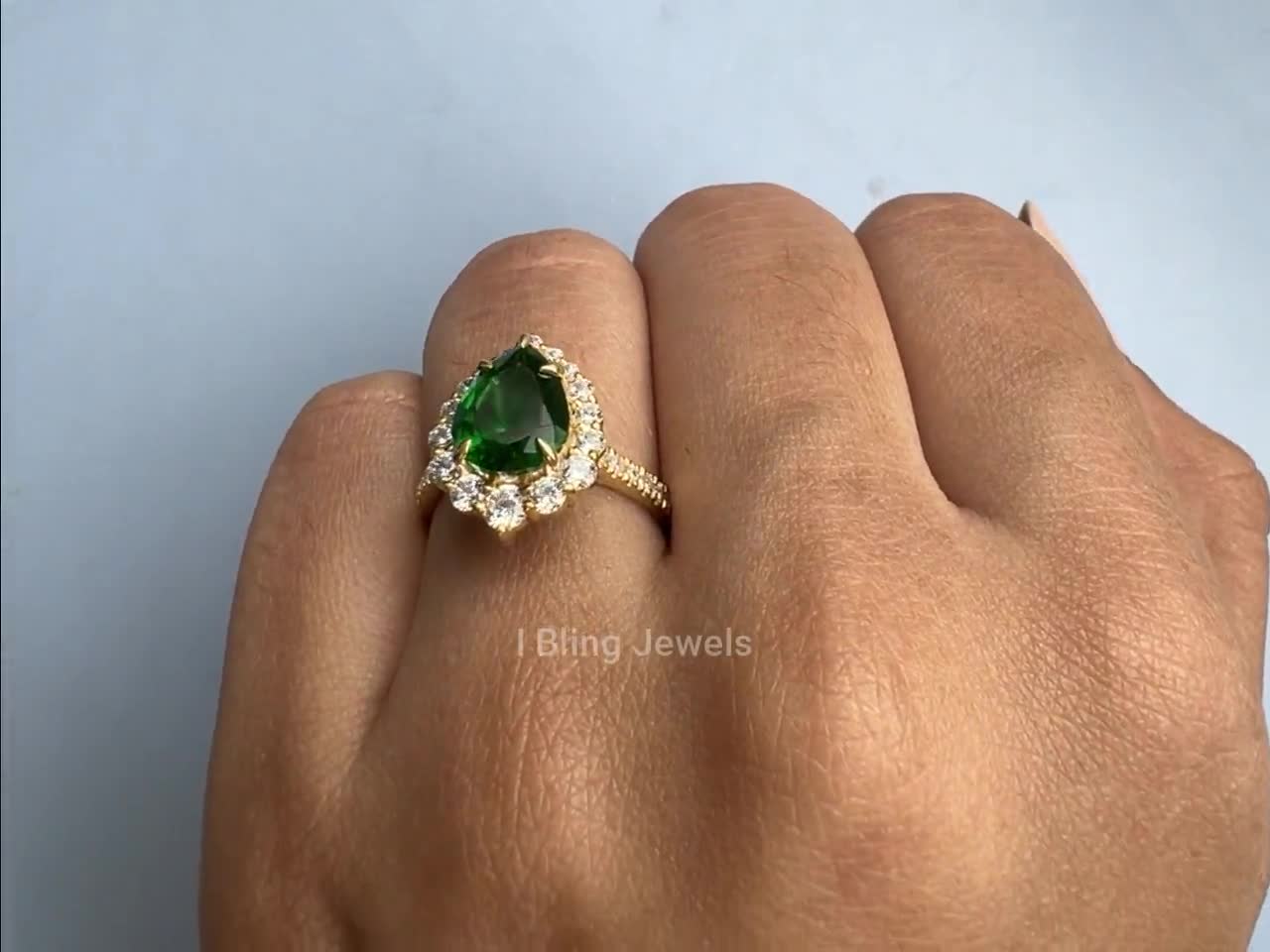 Anillo de oro sólido de 14 quilates con esmeralda de corte de pera de 1,25  quilates/anillo de compromiso de halo para mujer/anillo de esmeralda con  halo de piedras preciosas verdes/regalo de ...