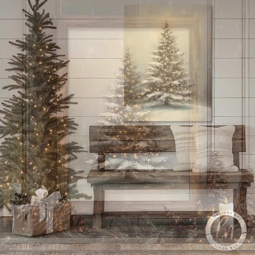 Vintage Christmas Wall Art, Christmas Tree Metal Print, Winter Decor,  Vintage Forest Painting, Cottagecore Aesthetic, Farmhouse 6-XMS013