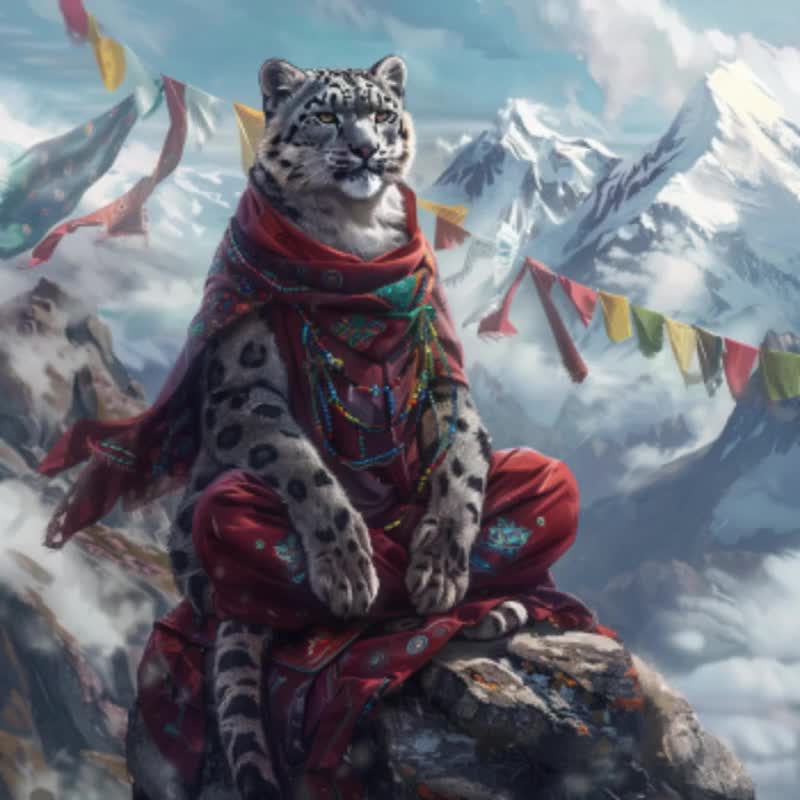 ユキヒョウの水彩画クリップアート：チベットの僧侶のローブ（デジタル