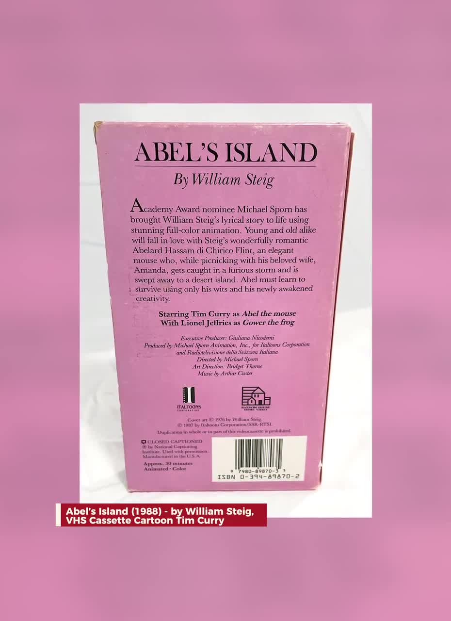 VHS: Abel’s Island by William Steig - Tim Curry 1988 Animated Classic video poster