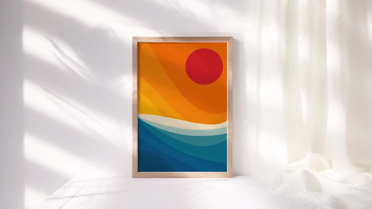 Abstract Waves Print, Minimalist Ocean Art, Sea Wall Art,beach House  Decor,sun Landscape Art,instant Download 