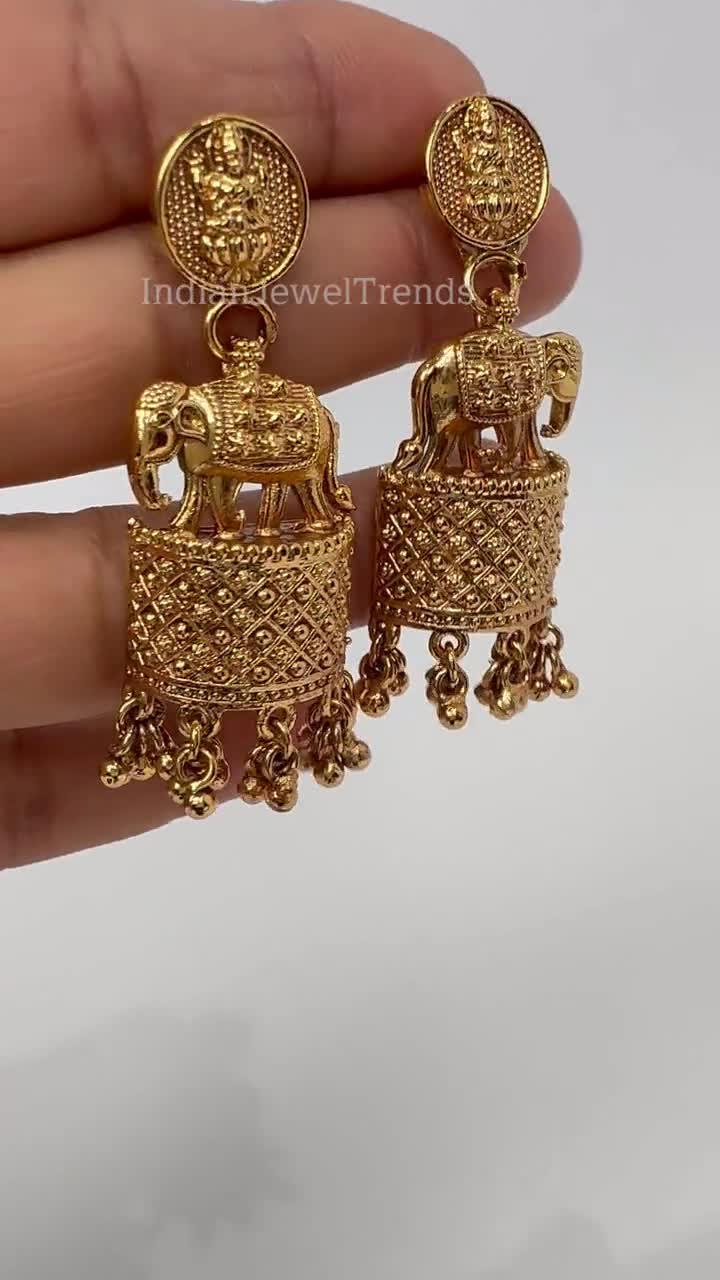 22K Gold Plated Indian Full ear Earrings Jhumka Variation Design Set  Wedding | eBay | Full ear earrings, Bridal gold jewellery, Gold jewellery  design