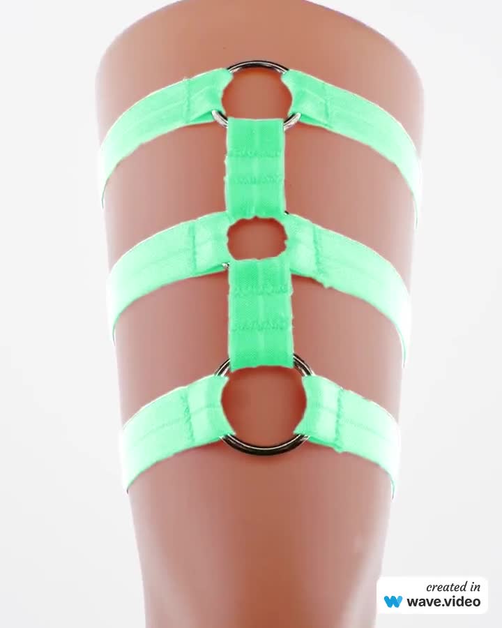 Neon Green Elastic Leg Garter Adjustable, O Ring Strappy Thigh Cage Garters  All Sizes Handmade