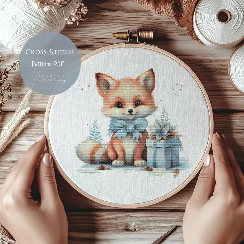かわいいキツネのクロスステッチパターン | 森の刺繍デザイン PDF