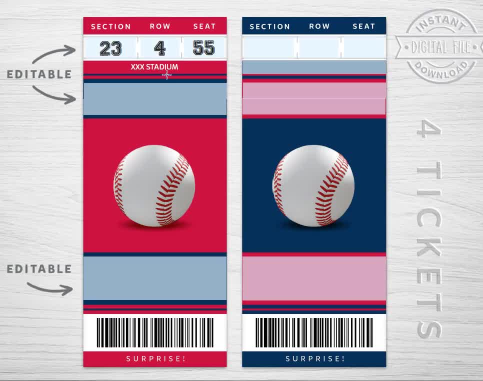 LA Dodgers Game Ticket Gift Voucher  Printable Surprise Baseball Tickets