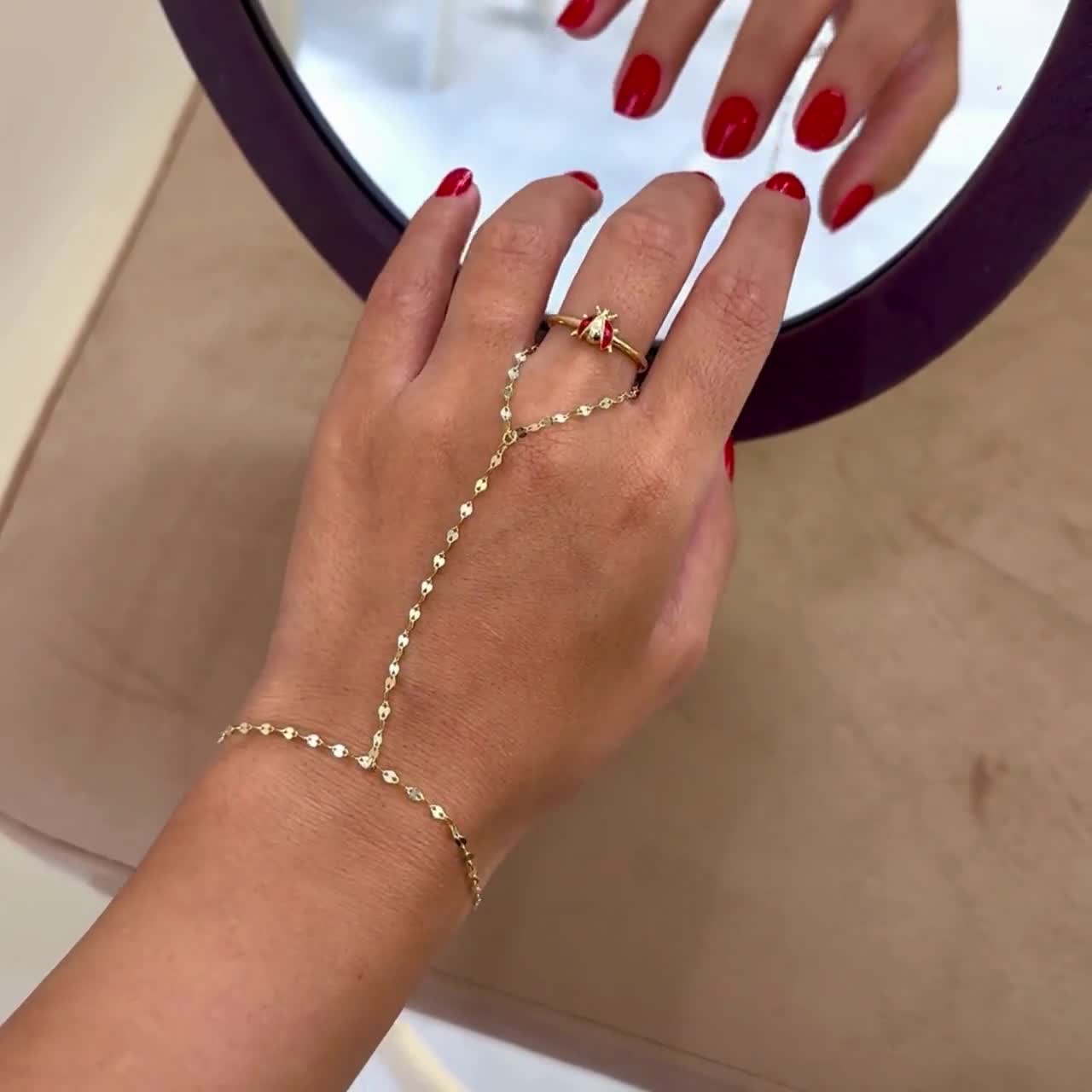TELAIN Bracciale a mano, delicato anello in oro 14 carati, con zirconi, gioiello per donne, alla moda, alla moda, stile boho, idea regalo, gold, L