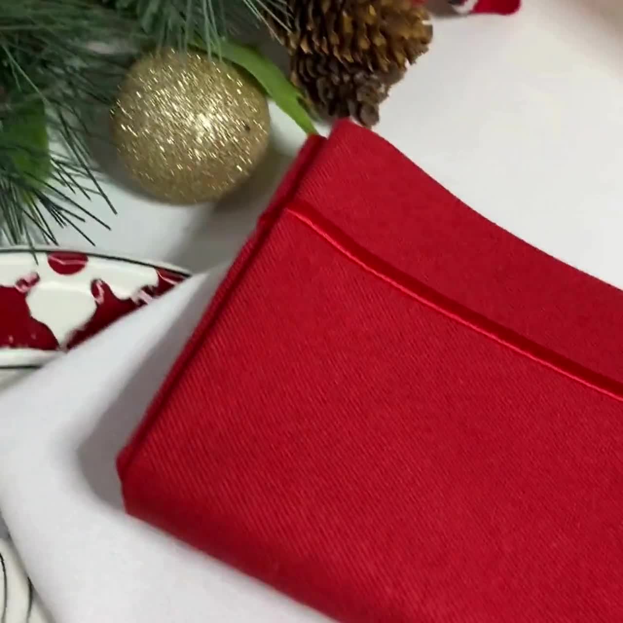 Servilletas De Tela Roja Para La Cena De Navidad, Bordado Con