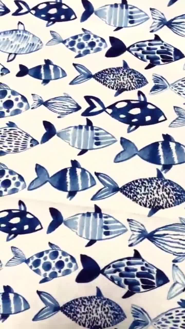 Nautical Fabric by the Yard, Monochrome Silhouettes of Fish and Bubbles  Seascape Underwater Items Fishing Theme, Decorative Upholstery Fabric for  Chairs & Home Accents, Blue by Ambesonne 