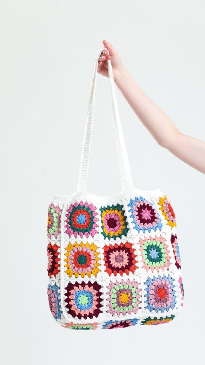 Granny Square Bag, Crochet Bag, Crochet Purse, Crochet Tote Bag, Retro Bag,  Hippie Bag,gift for Her, Boho Bag, Vintage Style, Bag for Women 