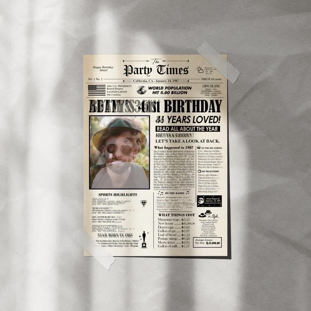 Personalized 25th Birthday Gift, 25th Birthday Newspaper Poster, Back in  1999, Printable Birthday Gift, 1999 newspaper, Digital Download