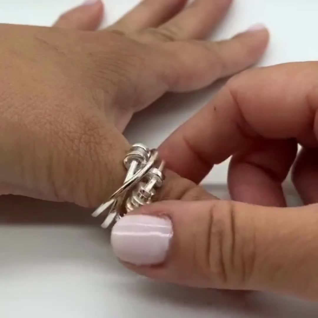 Anello Antistress in Argento 925, Anello Contro L'Ansia Regolabile con Perline, Rotante e Sottile - Regalo per Uomo, Donna, Ragazza, Figlia, Mamma e Moglie, Unisex
