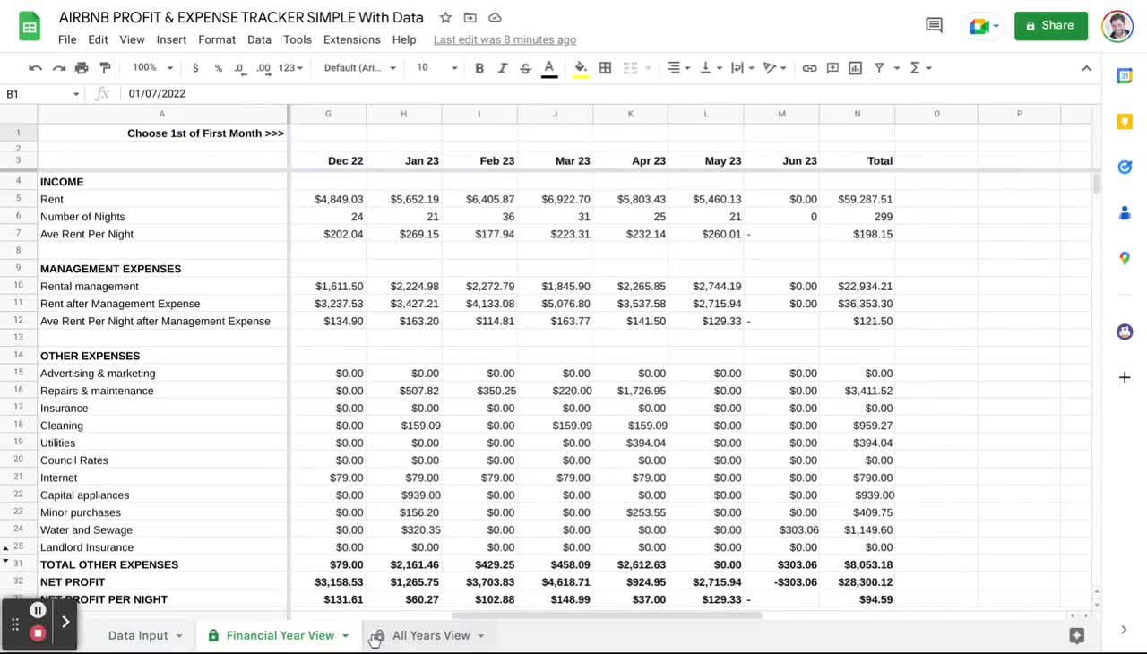 SIMPLEST AIRBNB Rental & Expense Tracker - EASY | Rental Bookkeeping |  Airbnb Tracking Spreadsheet | Google Sheets | Micrsoft Excel
