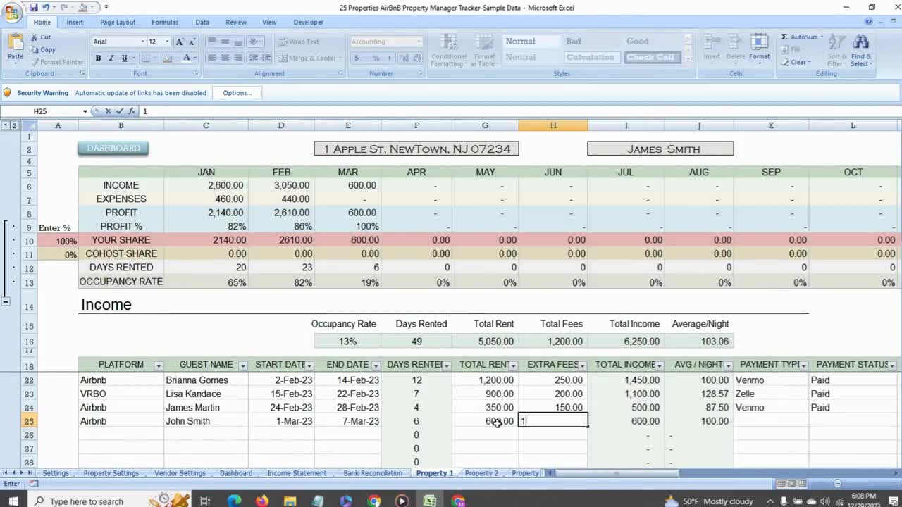 Airbnb Property Manager Spreadsheet Income Expense Payouts Tracker Owner  Reports | P & L Statement, Bank Reconciliation Google Sheets Excel