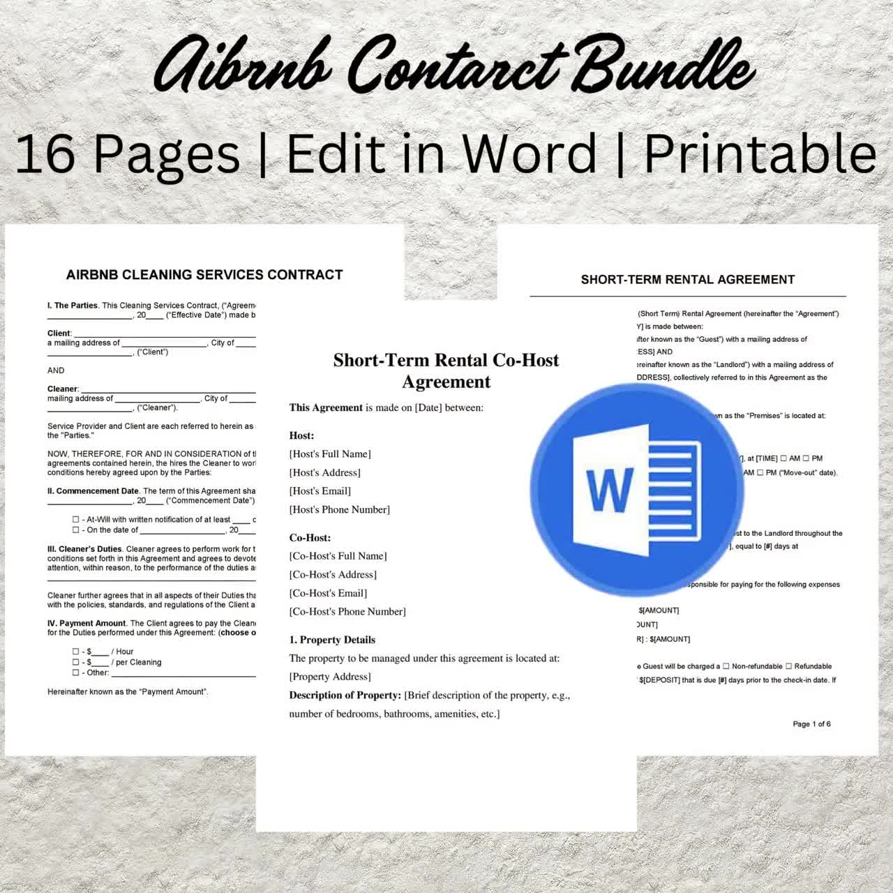 Airbnb Contract Template Bundle: Co-Host & Cleaning Agreements (Editable  Word Documents)