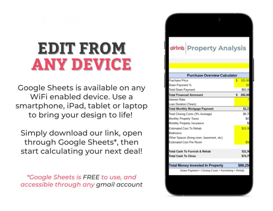 Airbnb Property Analysis Calculator | Short Term Rental Cash-flow  Spreadsheet | Airbnb Deal Calculator | Google Sheets | Airdna - Etsy